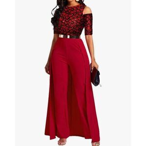 NEW Overlay Embellished Jumpsuit High-Waist Woman Romper XL